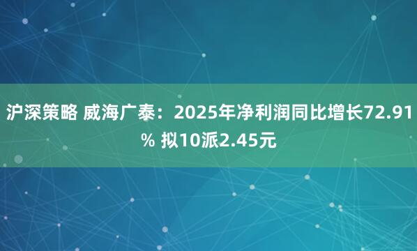 沪深策略 威海广泰：2025年净利润同比增长72.91% 拟10派2.45元